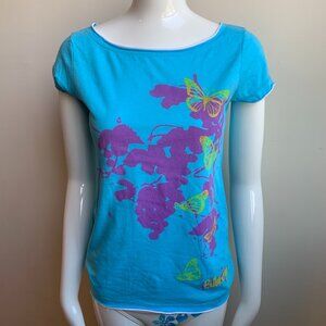 billabong surf blue butterfly logo boat neck  t-shirt